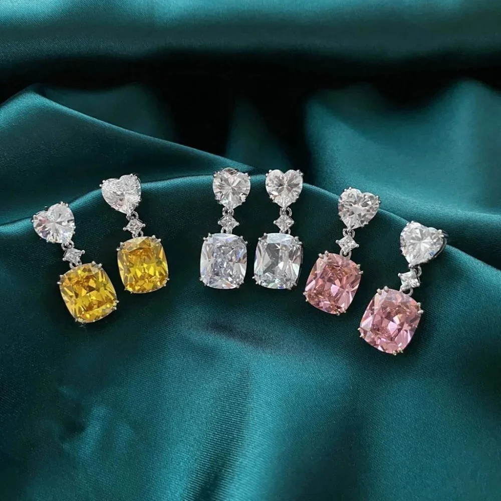🔥 New Colorful Radiant Cut Heart Diamond CZ Drop Earrings for Women, HA4396